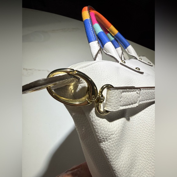 LIZ CLAIBORNE Large Tote, Crossbody or Shoulder white, rainbow colored handles - Picture 8 of 12